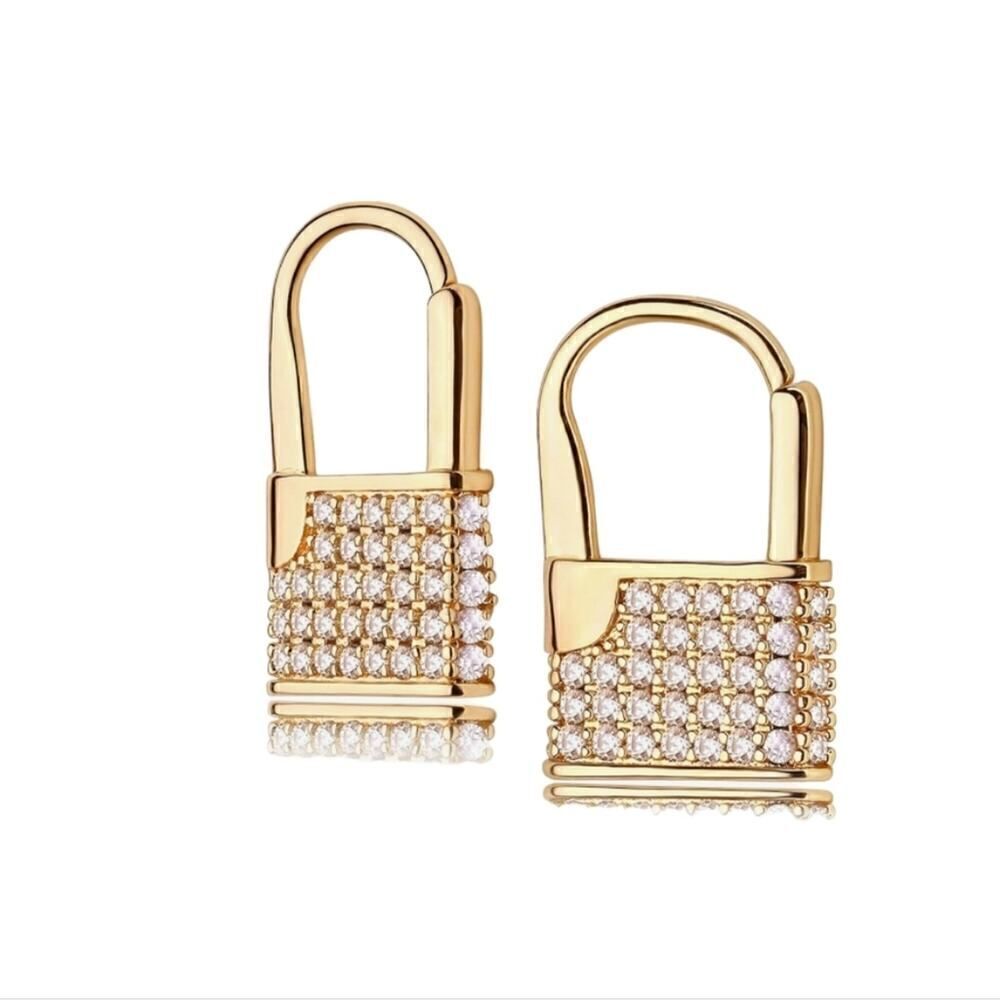 Lock Hoop Earrings Cubic Zircon Earring Gold Color Women Ear Jewelry